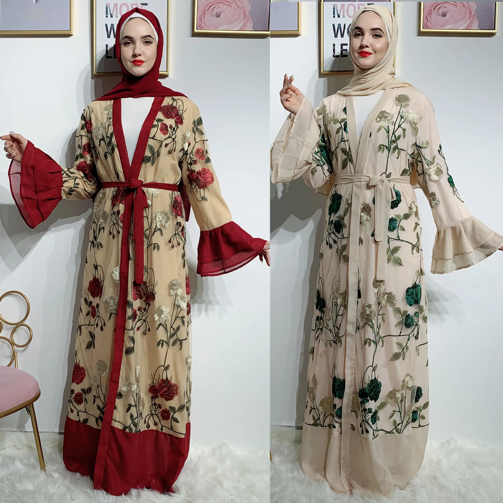 Вышивка Vestidos кружево абайя, кафтан элегантное женское вечернее платье мусульманский хиджаб платье Caftan Eid платья Рамадан платье без рукавов