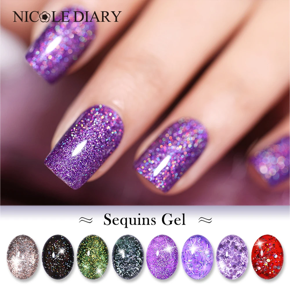 

NICOLE DIARY 5ml Glitter Sequins Gel Polish Shining UV Gel Long Lasting Red Pink Colorful Soak Off Nail Art Gel Varnish