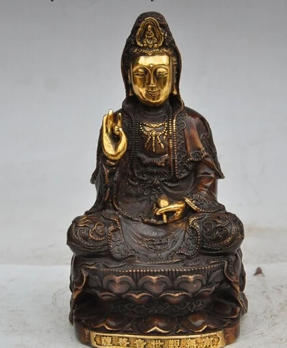 

005209 tibet buddhism bronze gilt vase lotus Kwan-Yin GuanYin Bodhisattva buddha statue