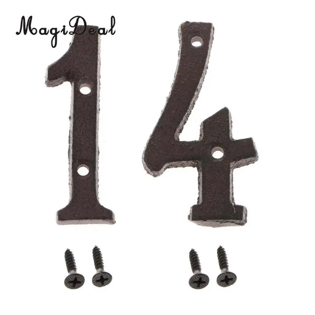 2pcs Cast Wrought Iron Black Antique House Door Number Signs Digits Sticker Plate 1 4