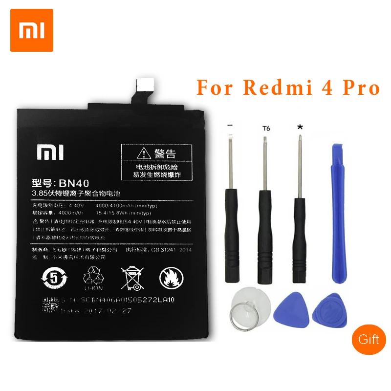

XiaoMi BN40 Phone Batteries 4000mAh For Xiaomi Redmi 4 Pro Prime 3G RAM 32G ROM Edition Redrice 4 Replacement Battery + Tools