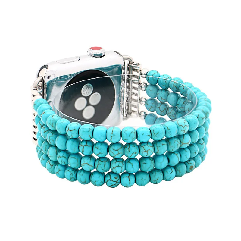Модные бирюзовые часы Apple для iwatch, женские часы с натуральным камнем, ремешок 38 мм, 42 мм, эластичные сменные часы, браслет
