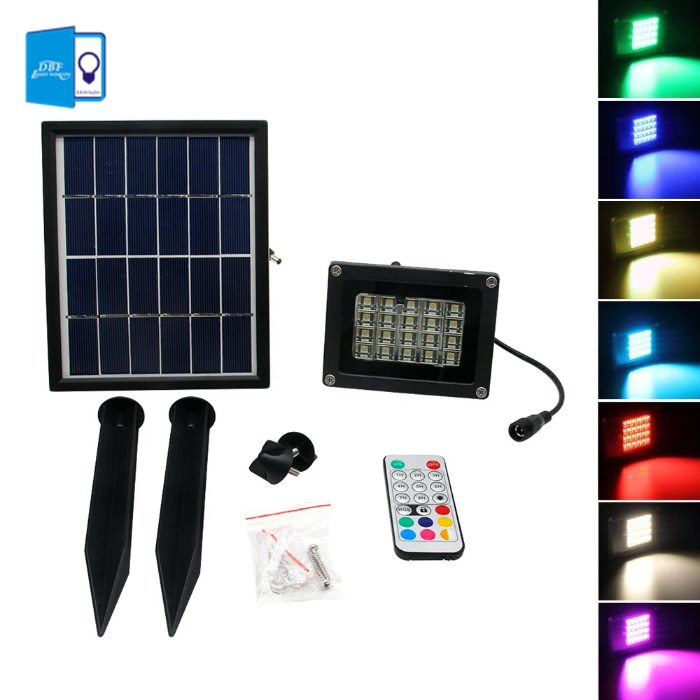 

[DBF]10W 20LED RGB Color Changing Outdoor Security Floodlight IP65 Waterproof Remote Control Landscape Lighting Solar Spotlight