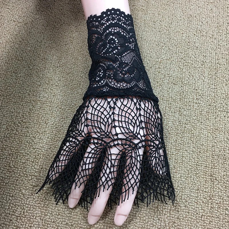 Vintage Collar False Collar Irregular pleated bow drill Women\'s Sunscreen Lace Gloves Fashion Joker Accessories Solid Black
