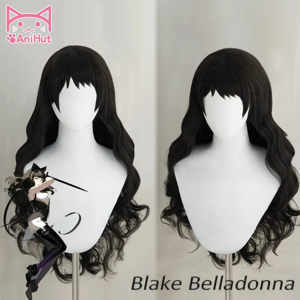 anihut】black Blake Belladonna Wavy Wig Heat Resistant Synthetic Cosplay Hair  Anime Black Cosplay Wig - Cosplay Costumes - AliExpress