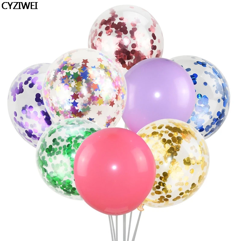 

5/10pcs 12inch Gold Silver Confetti Balloon Transparent Latex Air Balloon For Happy Birthday Wedding Party Decoration Supplies