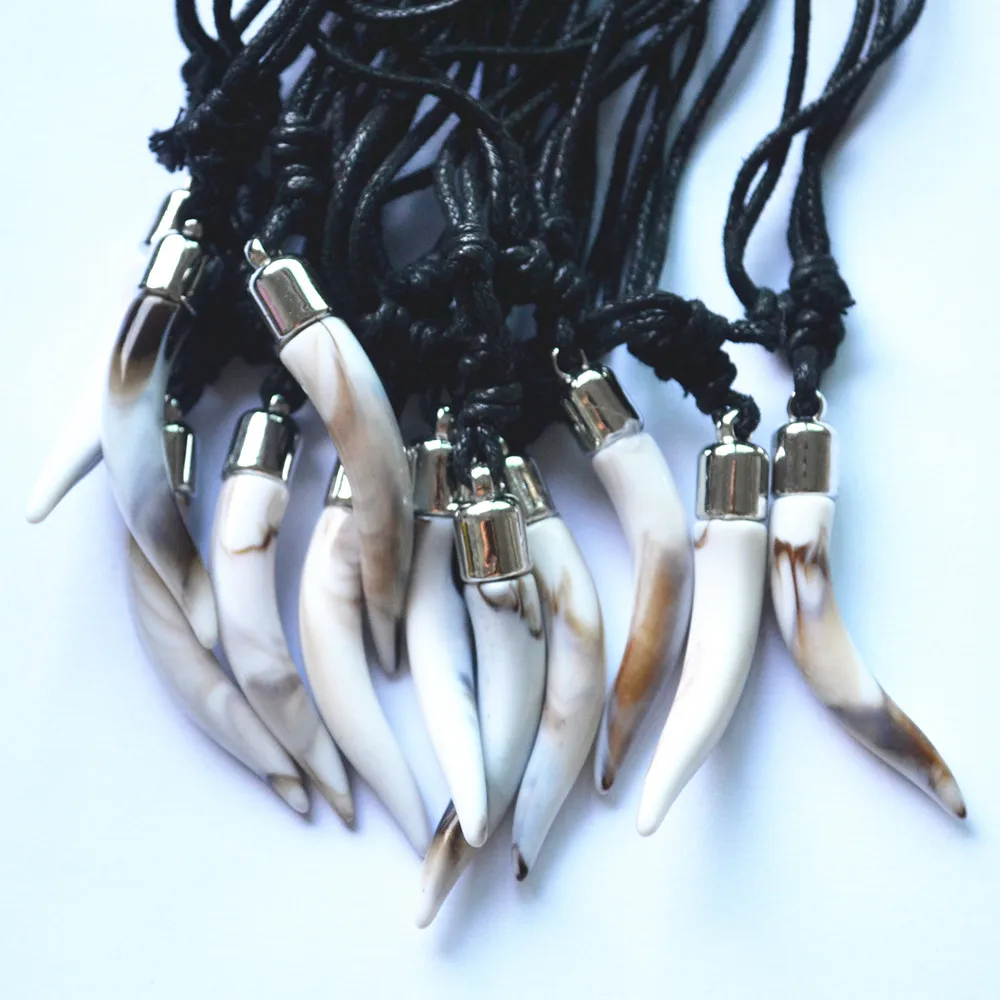 

New Arrival Hot Selling Conch Color Yak Bone Ox Horn Tooth Pendants Necklaces For Women Men 12pcs/lots Wholesale Free Shipping