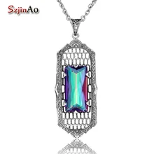 Szjinao Стерлинговое Серебро-ювелирные изделия квадратные Подвески кулон ожерелье женское мистическое Радужное топаз макияж винтажный Рождественский подарок