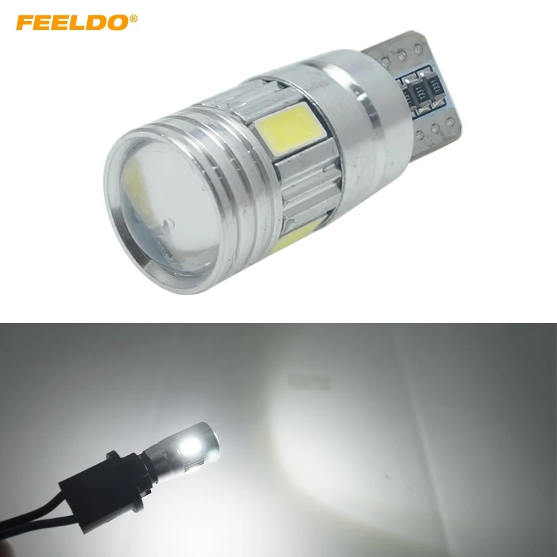FEELDO 2pcs DC12V~14.5V 6000~6500K White 6SMD 5630 T10 Wedge Lens LED Light Bulb With CANbus #4205 | Автомобили и мотоциклы