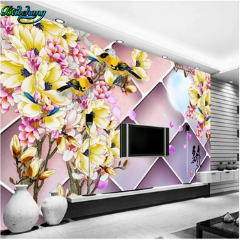 

beibehang Custom non-woven wallpaper frescoes spend a full moon orchid flower color engraved Chinese soft bag background wall