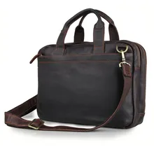 Men’s Leather Briefcase Business Handbag Excelent Genuine Cowhide Double Compartment Dark Brown Fit for 15 inch Laptop PR067092
