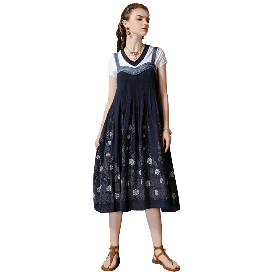 Women summer dress 2019 new vintage maxi dress embroidery floral denim dress leisure sling dresses woman party night Women summer dress 2019 new vintage maxi dress embroidery floral denim dress leisure sling dresses woman party night