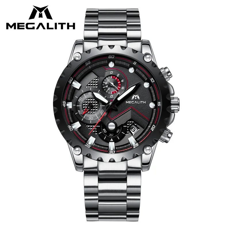

Sports Watch Men MEGALITH Top Brand Stainless Steel Quartz Watches Relogio Masculino Waterproof Chronograph Men's Quartz Watches