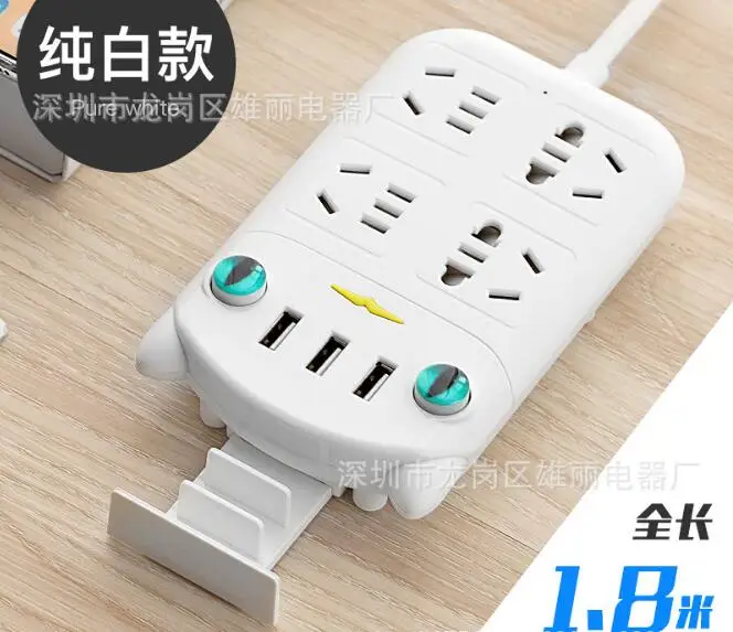 1,8 м мультяшная кошка Электророзетка с usb-разъемом многоцелевой патч панель полоса Расширительная плата розетка с держателем мобильного телефона