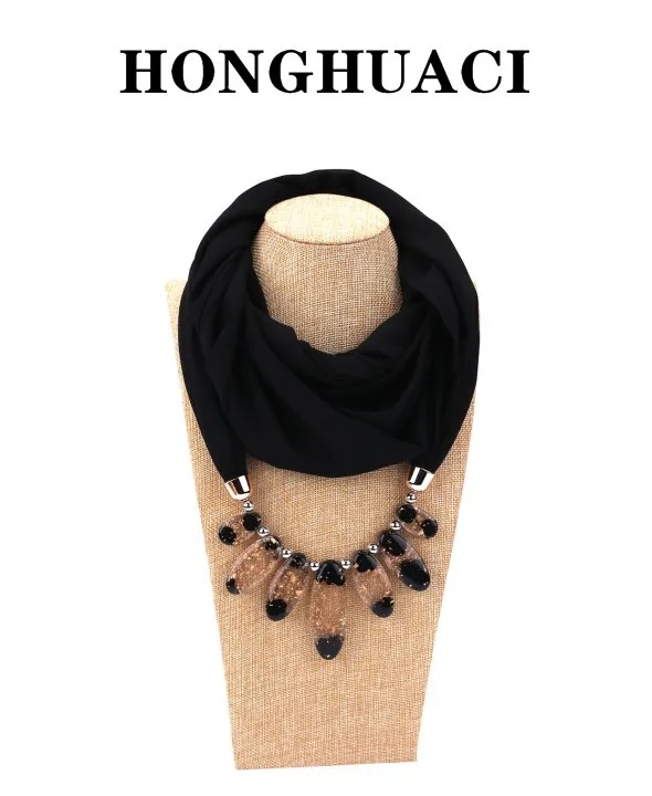  Foulard femme bandana chiffon hijab Handkerchief hair scarf Jewelry Necklace Resin Pendant Scarf Wo