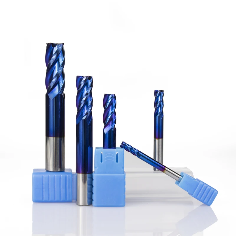 1pc 1-12mm HRC 50 Carbide End Mill 4 Flutes CNC Router Bit Nano Blue Coated Spiral Engraving Bit End Milling Cutter