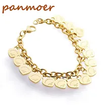 

Top quality Titanium steel charm Bracelet 14pcs heart pendant double t bracelet letters new york fine Engagement love jewelry