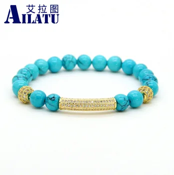 

Ailatu Fashion Men & Women Jewelry Wholesale 8mm Simulated Stone Micro Inlay Clear Cz Tube Beaded Bracelets