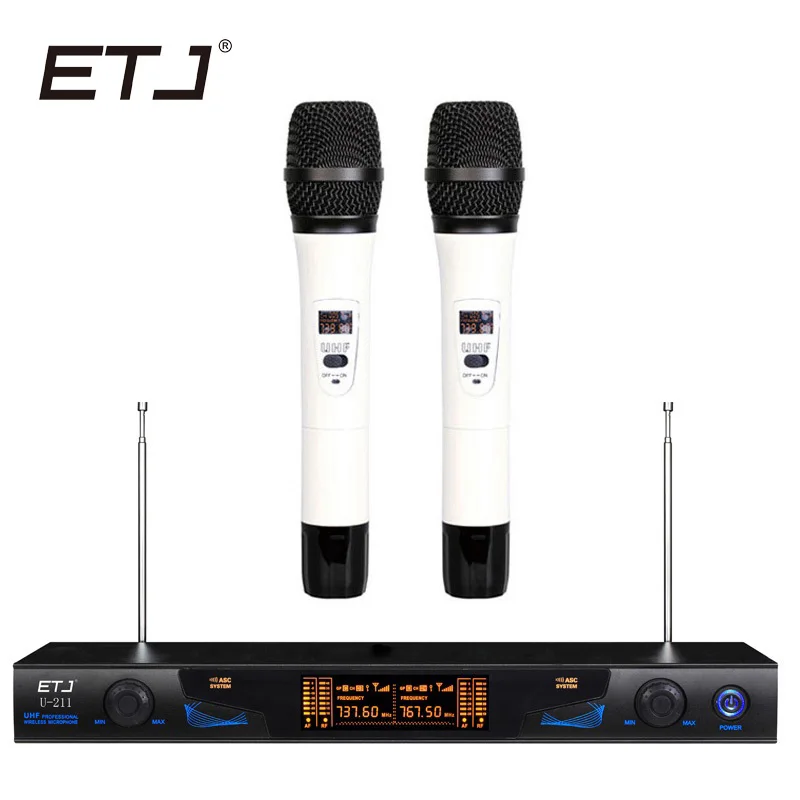 

ETJ Brand Dual Wireless Microphone Karaoke Microfone 2 Handheld Transmitter Hotsale Model U-211