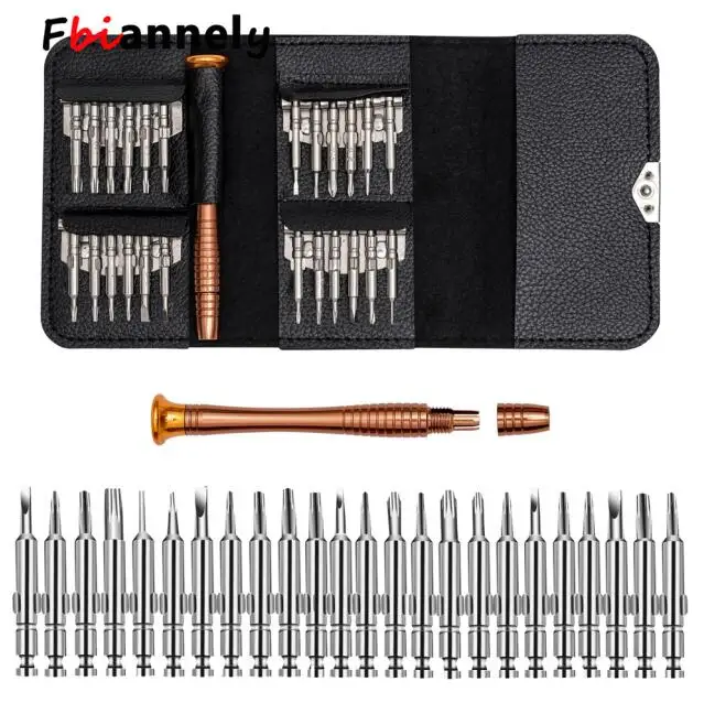 Black Кожаный чехол 25 в 1 Torx отвертка набор инструмент для ремонта мобильных телефонов Набор Мультитул ручные инструменты для Iphone часы планшет ПК Новинка - Цвет: Black