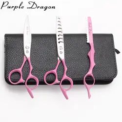 9122 #6 "17 см фиолетовый дракон из нержавеющей розовой эластичной ручкой Парикмахерские ножницы для резки Thinning ножницы для волос