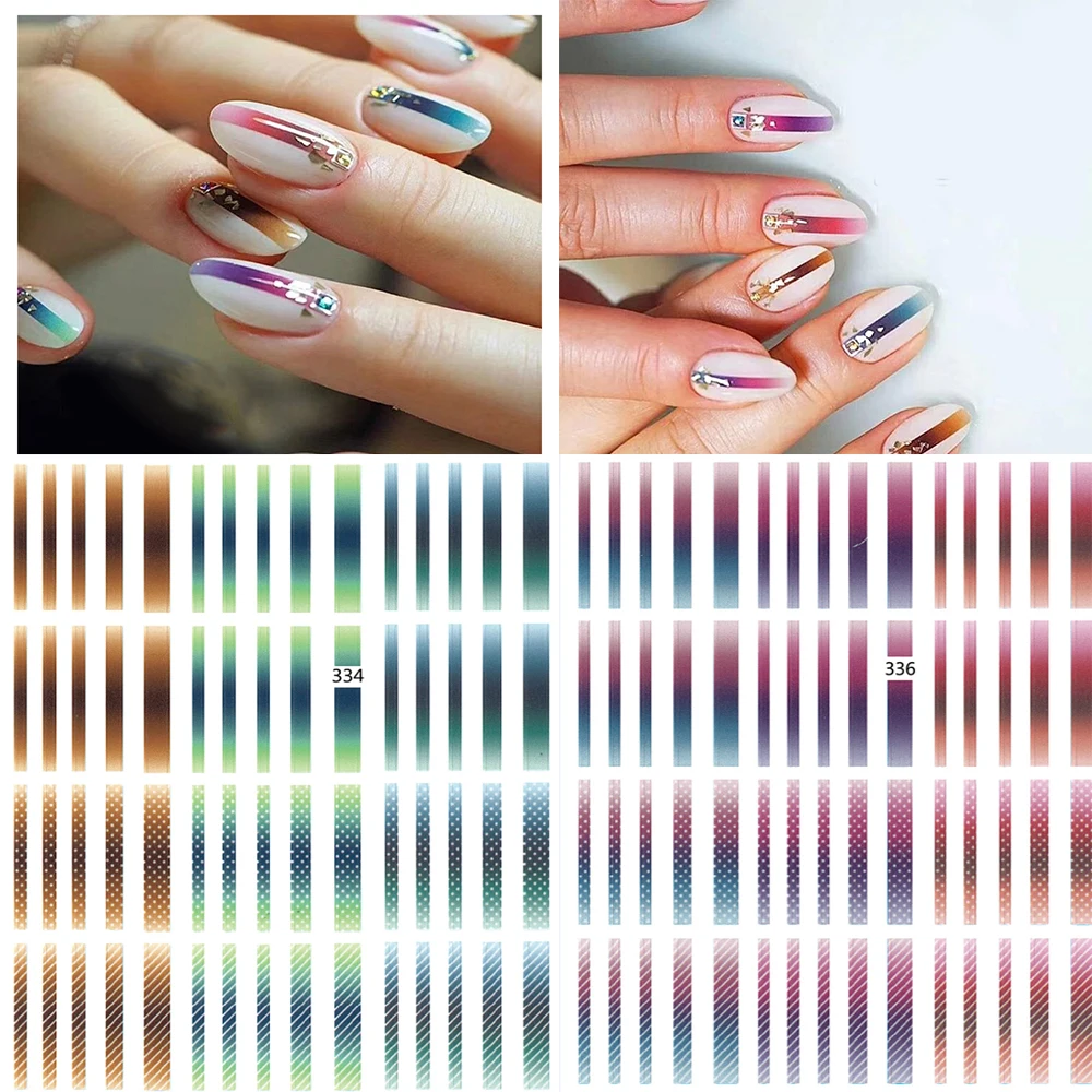 

1 sheet Gradient Striped Lines Nail Decals Nail Stickers Colorful Line Adhesive Decals Sticker Decals Z0150