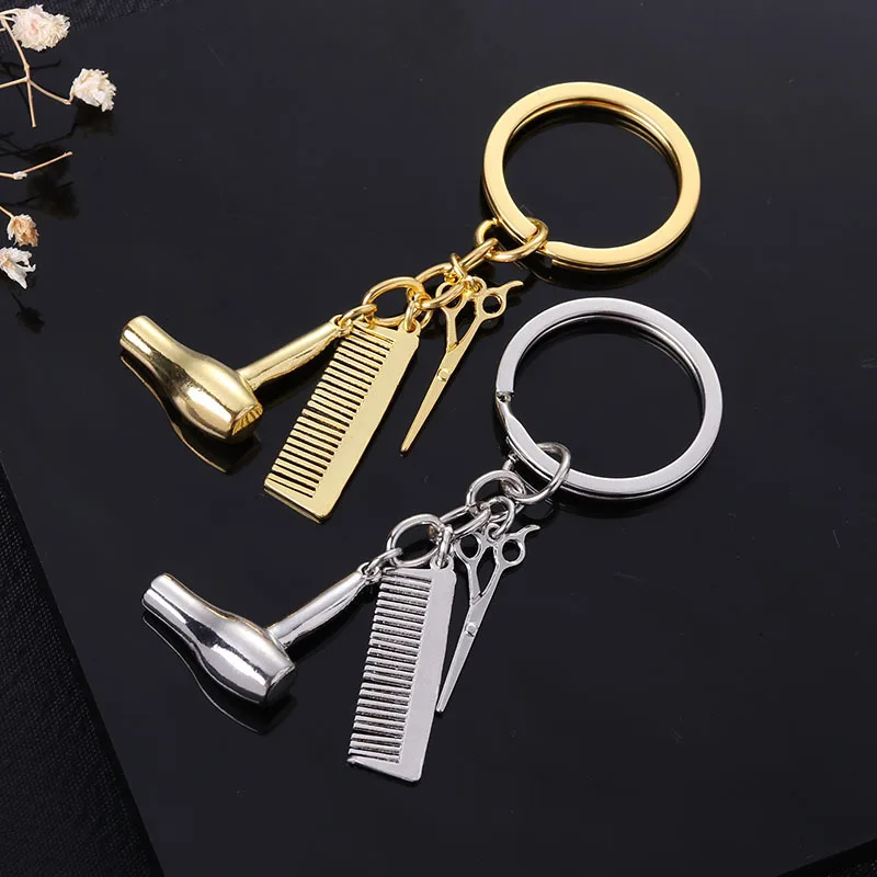 

1 PC Retro Vintage Antique Gold Color Hairdresser Scissors Comb Charm Keychain Fashion Design Key Ring