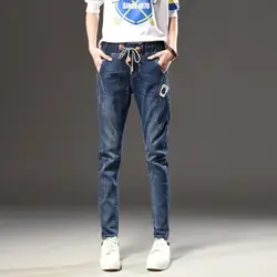 Новый для женщин Универсальный Высокая талия до середины икры брюки для девочек девять очков Корейская версия Тонкий Мода поп Джинс
