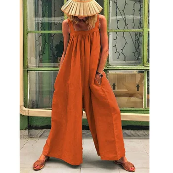 

2019 Women Summer Solid Sleeveless Wide Leg Jumpsuit Casual Dungarees Harem Strap Pant Loose Jumpsuit Baggy Trousers Overalls