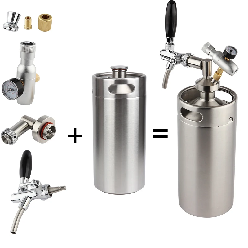  Homebrew 3.6L Mini Keg 304 stainless Beer Growler keg Spears with Adjustable tap Faucet with Mini C