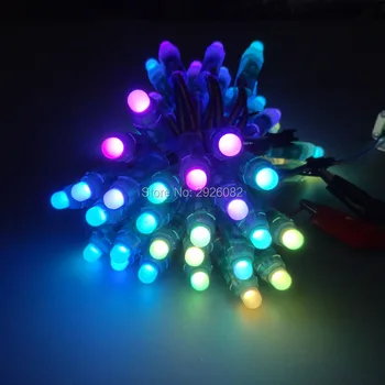 

18AWG 50pcs/string 5V addressable 12mm WS2811 led rgb pixel digital module light,all GREEN/BLACK/WHITE/RGB wire,waterproof IP68