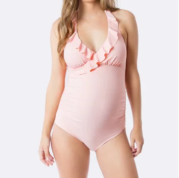 

Maternity Tankinis Women Solid Ruffled Flounce Bikinis One Piece Halter Pregnant Pregnancy Swimsuit Bath Pregnancy Dresses Woman