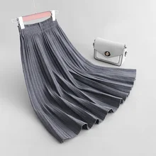 Осенняя Женская трикотажная юбка миди с высокой талией Женская зимняя плиссированная юбка Saia Faldas Женская Длинная Юбка Femme джемпер