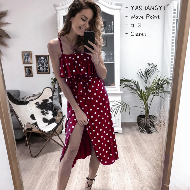 Tigena Kawaii горошек печати летнее платье 2019 женская обувь пикантные ремень туника