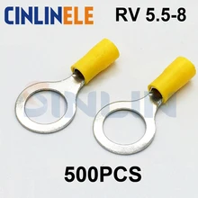 500 шт. обжимные клеммы RV5.5-8 12-10AWG 4,6-6,64 мм^ 2 обжимные клеммы желтое кольцо клеммы латунь RV5-8
