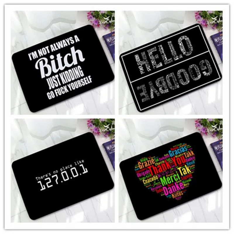 

Black White Hello Goodbye Rubber Anti Slip Doormats Door Entry Front Door Mats Outdoor Entrance Indoor Welcome Home Funny