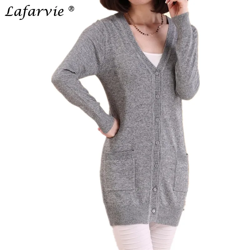 

Lafarvie 2016 Spring&Auturm Cashmere Cardigan Female Medium-long Wool Sweater Loose Long-sleeve Plus Size Sweater