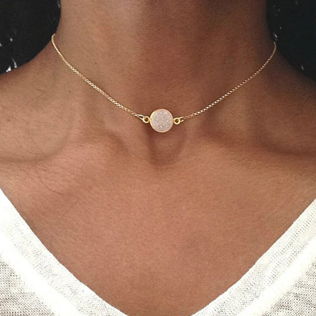 

Lovely Resin Circle Gold Chain Choker Necklace Chocker Jewelry Gothic Punk Chain Collar For Women Girls