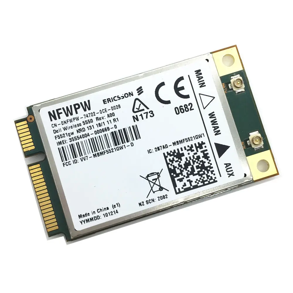

Wireless Adapter Card for Unlocked DELL 5550 DW5550 Ericsson F5521gw 3G WWAN WCDMA HSPA GSM GPRS Mobile Broadband GPS PCI-E