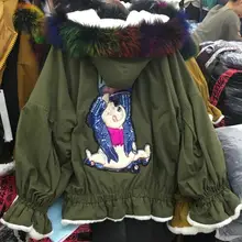 Осень и зима новые европейские товары с натуральным меховым воротником с капюшоном хлопковая одежда женская овечья шерсть bf Harajuku ветер хлопок свободный Котто