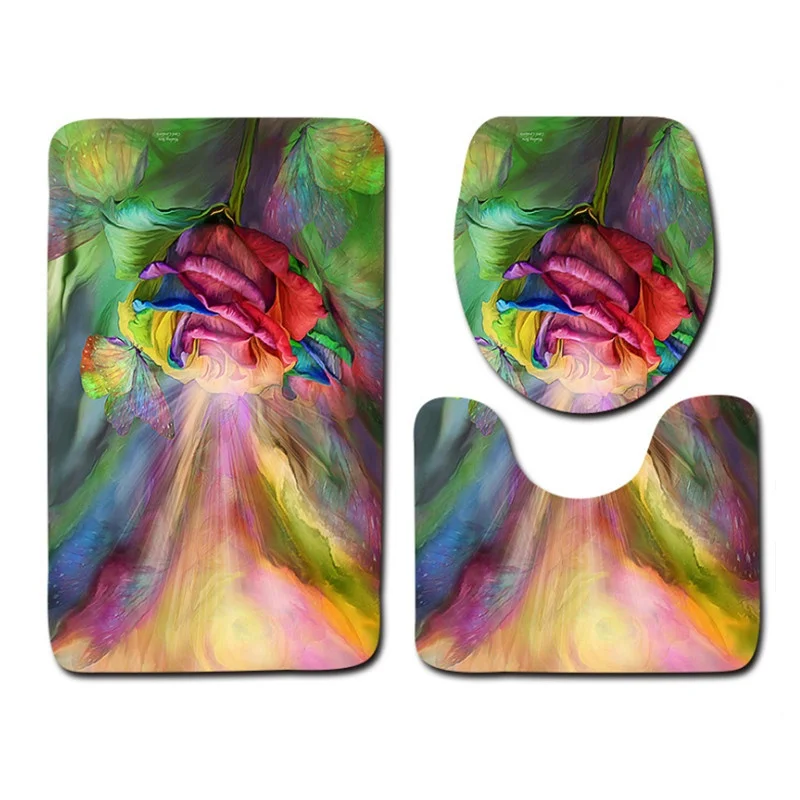 Günstig Freies Verschiffen 3 stücke Blumen Banyo Bad Teppich Wc U Typ Badetuch fußmatten Set Rutschfeste Pad Tapis Salle De Bain Alfombra Bano