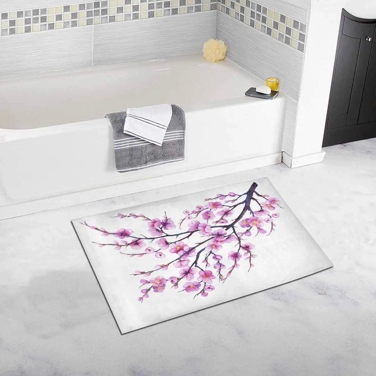 Восточная японская Сакура ветка вишни с розовыми цветами коврик для ванной мягкий коврик для ванной комнаты Нескользящие резиновые 20 Вт X 32 л дюймов