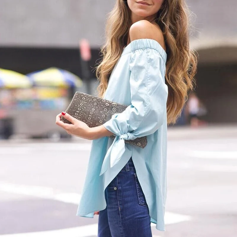 Gladiolus Off Shoulder Top Women Shirts Sexy Slash Neck Bow Tie Sleeve Loose Casual Shirt Women Blouse Blusas Mujer De Moda 2018 (9)