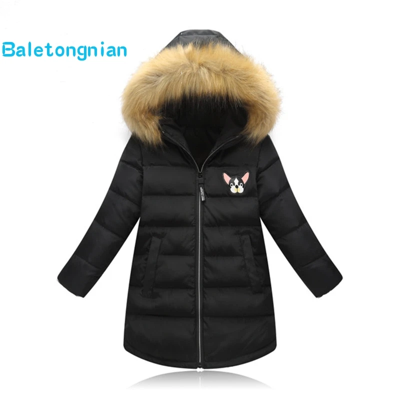 

2018 Winter Girl Coats Female Children Long Jacket Cartonn Thicken Outdoor Warm Hooded Kid Outerwear Parkas White Duck Down Coat