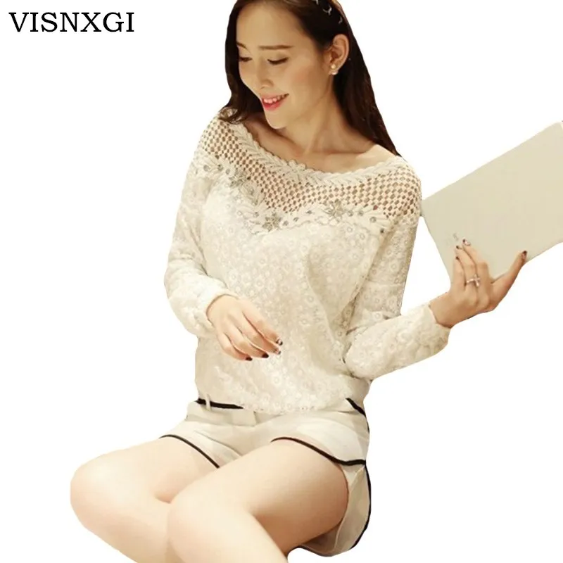 

VISNXGI New Autumn Blouses Ladies White Blusas Women's Long Sleeves Lace Crochet Tops Blouses Women Clothing Feminine Blouse XXL