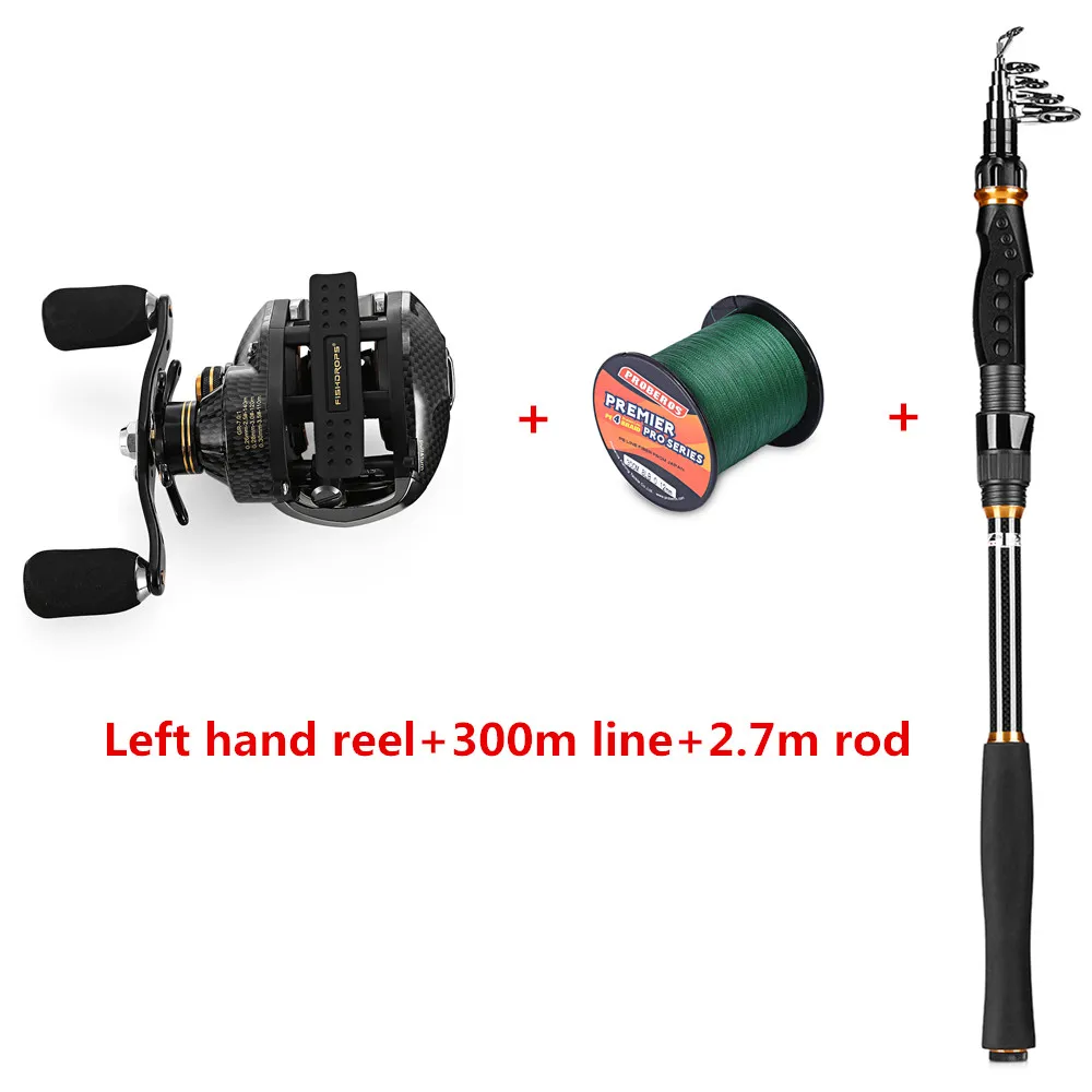 

Fishing Combo Reel Rod Line FISHDROPS LB200 Fishing Reel + 300M PE Fishing Line + Carbon Fiber Baitcasting Fishing Rod
