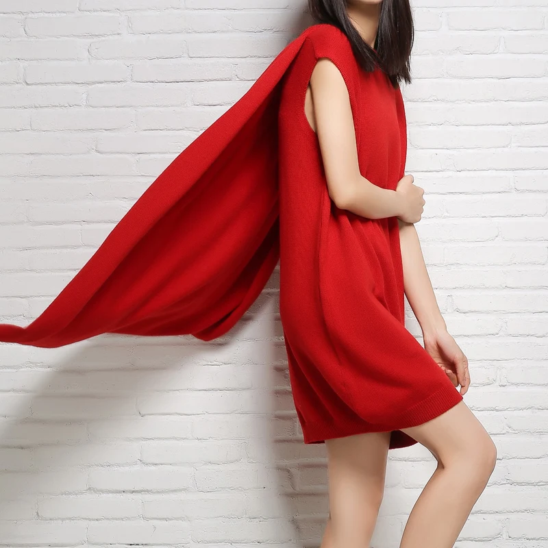 

SZDYQH High Quality Spring Dress Women Cashmere Knitted Pullovers Ladies Fashion Dresses Shawl Sleeveless Dress Autumn Clothes