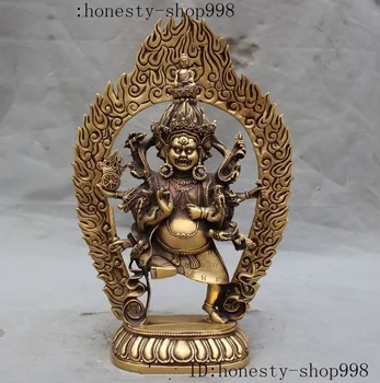 

christmas 14"Tibet buddhism Brass Dragon 3 Head 6 Arms Mahakala Exorcism God Buddha Statue halloween