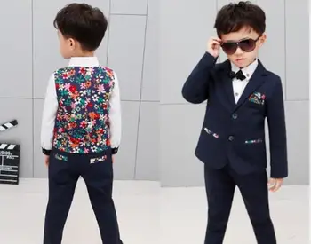 

2018 Formal fashion Boys Suits For Weddings England Style Man Child Blue Party Tuxedos Boys Formal Suits Blazer+Pants+Vest
