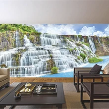 Пользовательские 3D печать DIY ткань и текстильные обои для стен моющийся матовый шелк для гостиной водопад Гора небо облако Топ